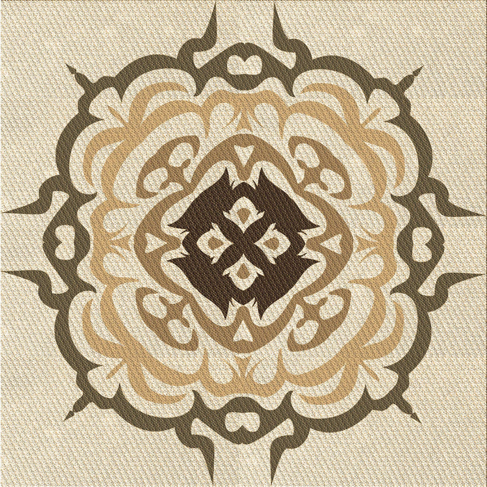 Round Patterned Vanilla Gold Rug, pat1297brn