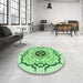 Round Patterned Light Green Rug in a Office, pat1297grn