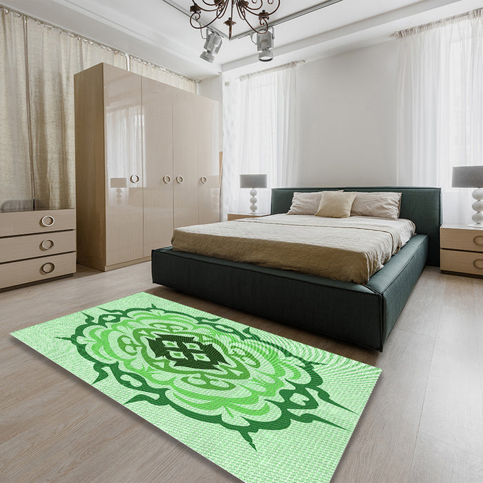 Round Machine Washable Transitional Light Green Rug in a Office, wshpat1297grn