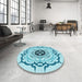 Round Patterned Electric Blue Rug in a Office, pat1297lblu