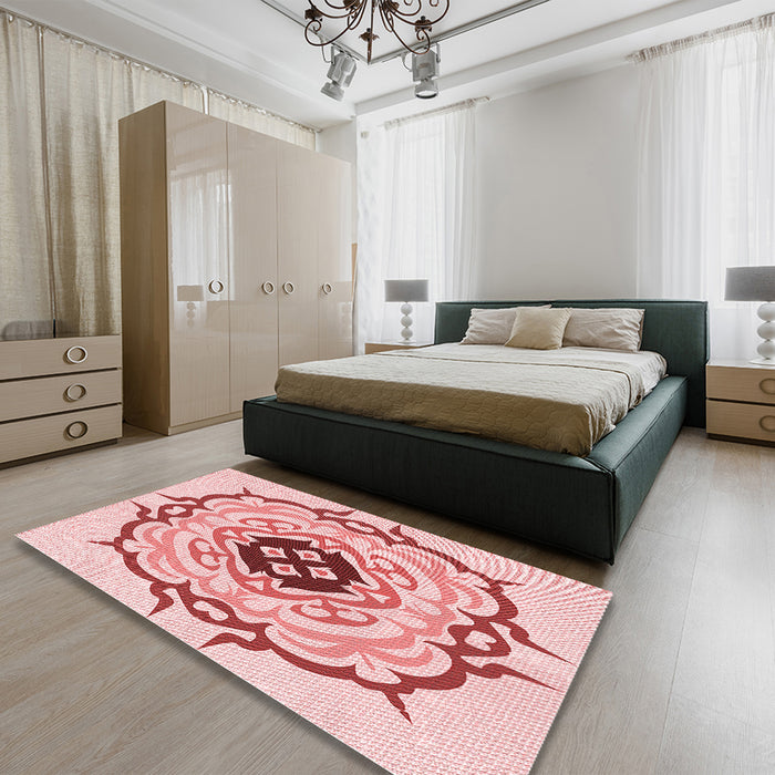 Patterned Red Rug in a Bedroom, pat1297rd