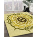 Patterned Dark Golden Brown Rug in Family Room, pat1297yw