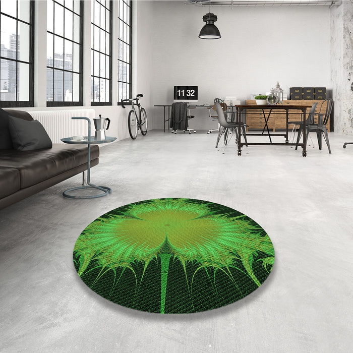 Round Patterned Dark Forest Green Rug in a Office, pat1298grn