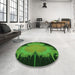 Round Patterned Dark Forest Green Rug in a Office, pat1298grn