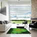 Square Patterned Dark Forest Green Rug in a Living Room, pat1298grn