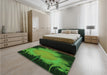 Patterned Dark Forest Green Rug in a Bedroom, pat1298grn