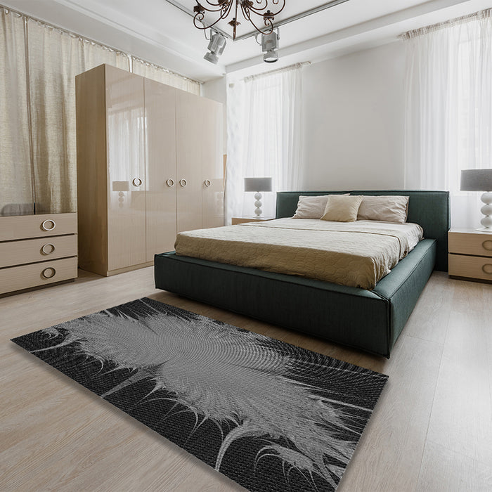 Patterned Charcoal Black Rug in a Bedroom, pat1298gry