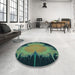 Round Patterned Green Rug in a Office, pat1298lblu