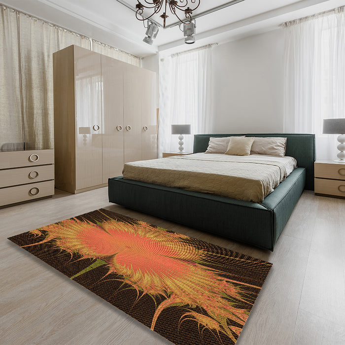 Patterned Orange Rug in a Bedroom, pat1298org