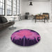 Round Patterned Crimson Purple Rug in a Office, pat1298pur