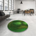 Round Patterned Dark Forest Green Rug in a Office, pat1299grn