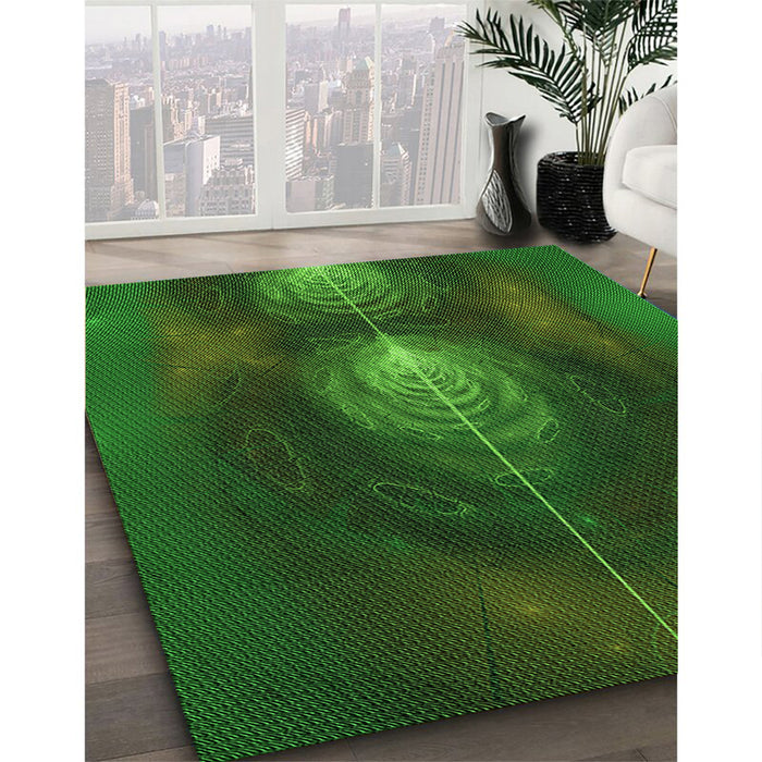 Machine Washable Transitional Dark Forest Green Rug in a Family Room, wshpat1299grn