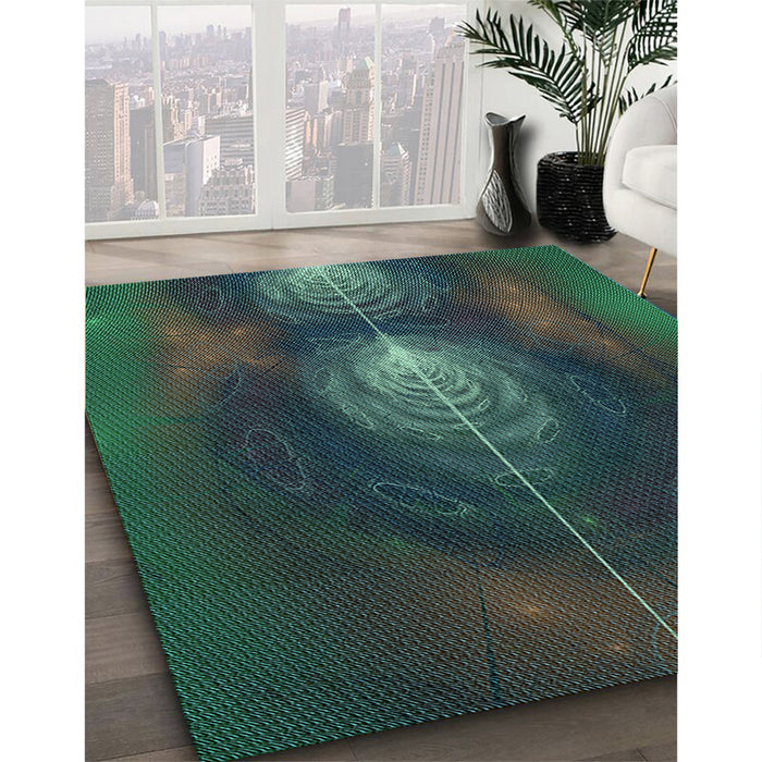 Machine Washable Transitional Dark Slate Grey Green Rug in a Family Room, wshpat1299lblu