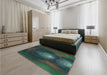 Patterned Dark Slate Grey Green Rug in a Bedroom, pat1299lblu