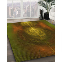 Patterned Dark Yellow Green Rug, pat1299yw