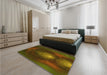 Patterned Dark Yellow Green Rug in a Bedroom, pat1299yw