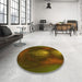 Round Patterned Dark Yellow Green Rug in a Office, pat1299yw