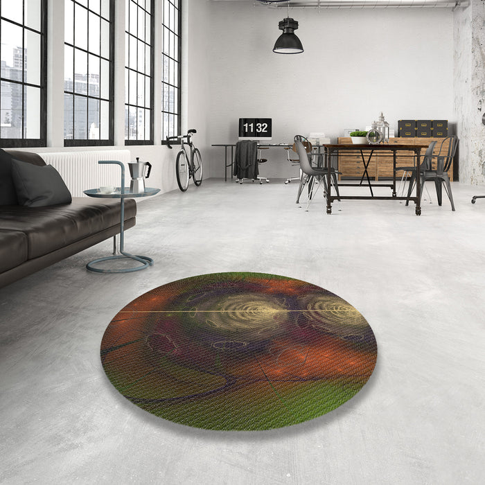 Round Patterned Red Novelty Rug in a Office, pat1299