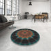 Round Machine Washable Transitional Black Brown Rug in a Office, wshpat129