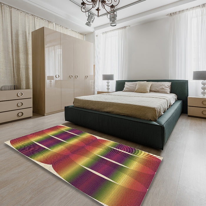 Patterned Caramel Brown Rug in a Bedroom, pat13brn