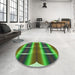 Round Patterned Army Green Rug in a Office, pat13grn