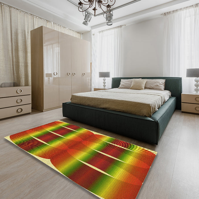 Patterned Red Rug in a Bedroom, pat13yw