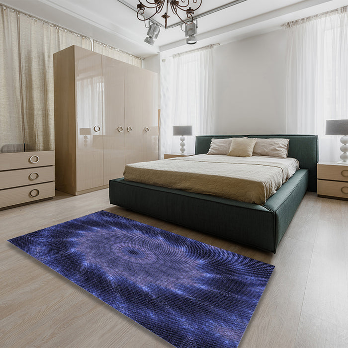 Patterned Royal Blue Rug in a Bedroom, pat130blu