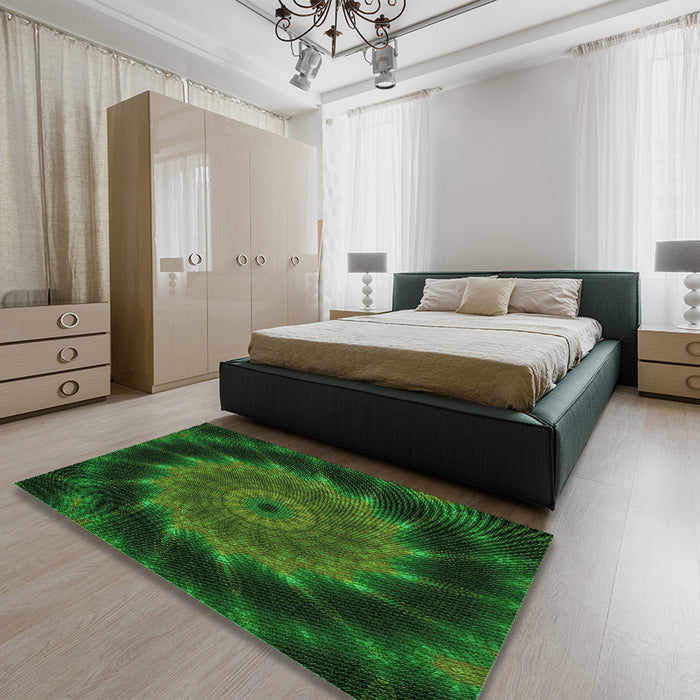 Patterned Dark Forest Green Rug in a Bedroom, pat130grn
