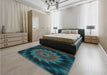 Patterned Deep Teal Green Rug in a Bedroom, pat130lblu