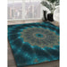 Patterned Deep Teal Green Rug in Family Room, pat130lblu