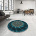 Round Patterned Deep Teal Green Rug in a Office, pat130lblu