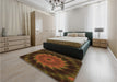 Patterned Mahogany Brown Rug in a Bedroom, pat130org