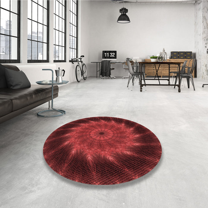 Round Patterned Dark Red Rug in a Office, pat130rd