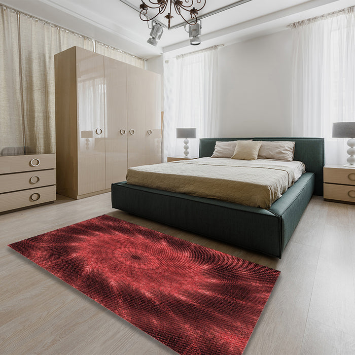 Patterned Dark Red Rug in a Bedroom, pat130rd