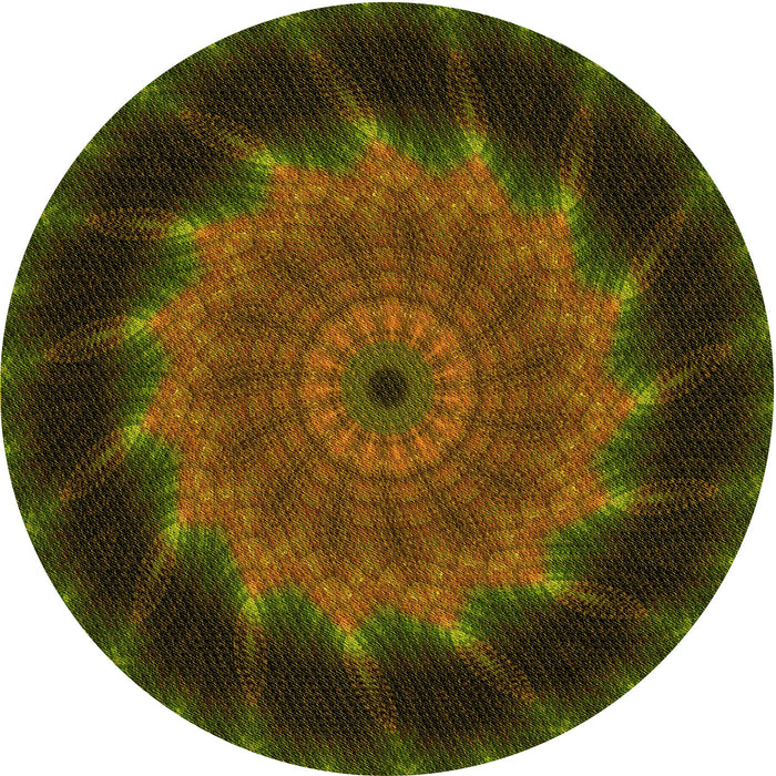 Square Patterned Dark Yellow Green Rug, pat130yw