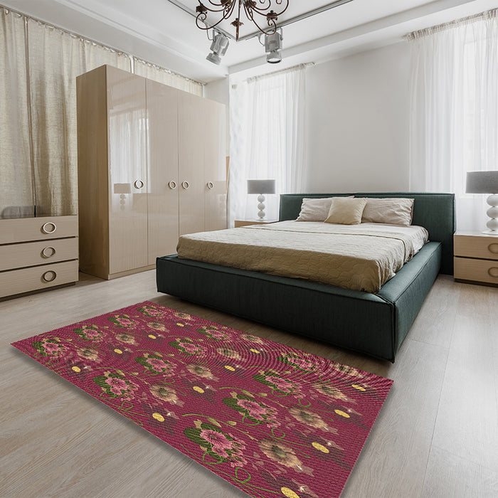 Patterned Petra Gold Brown Rug in a Bedroom, pat1300brn