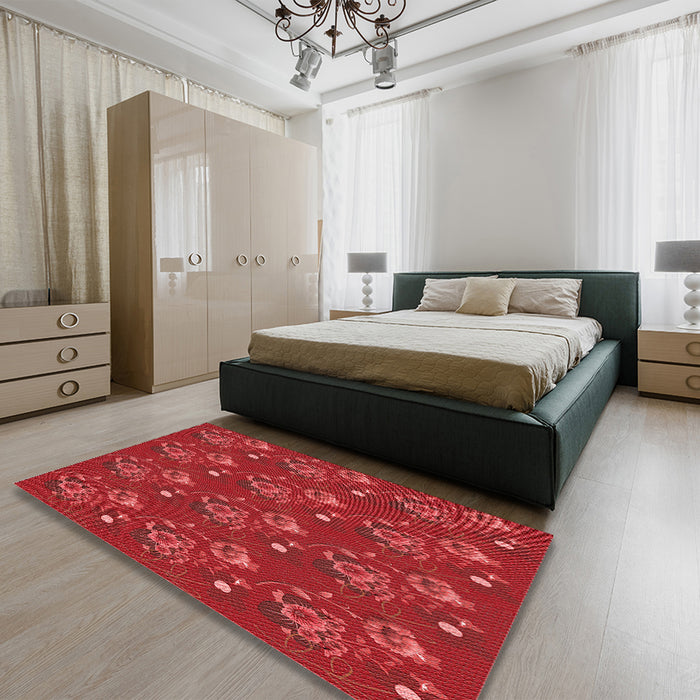 Round Machine Washable Transitional Red Rug in a Office, wshpat1300rd
