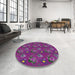 Round Machine Washable Transitional Medium Violet Red Pink Rug in a Office, wshpat1300