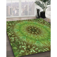 Patterned Antique Bronze Green Rug, pat1301grn