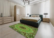 Patterned Antique Bronze Green Rug in a Bedroom, pat1301grn