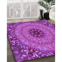 Patterned Bright Neon Pink Purple Rug, pat1301pur