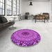 Round Patterned Bright Neon Pink Purple Rug in a Office, pat1301pur