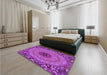 Patterned Bright Neon Pink Purple Rug in a Bedroom, pat1301pur