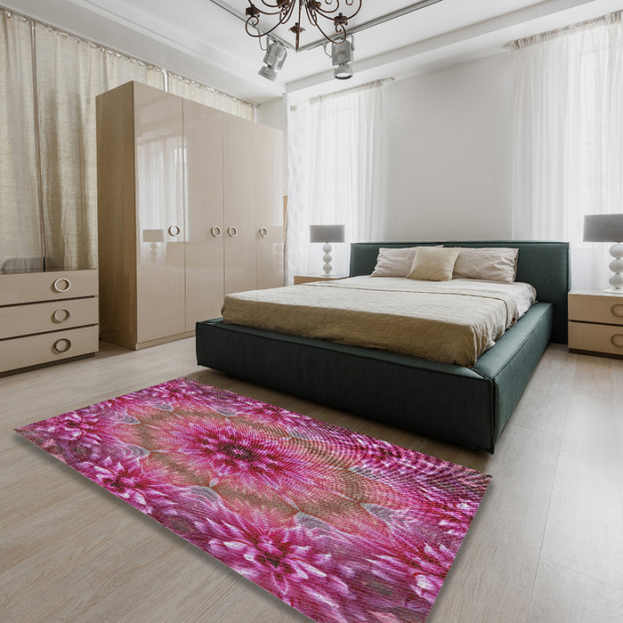 Machine Washable Transitional Dark Hot Pink Rug in a Bedroom, wshpat1301