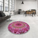 Round Machine Washable Transitional Dark Hot Pink Rug in a Office, wshpat1301