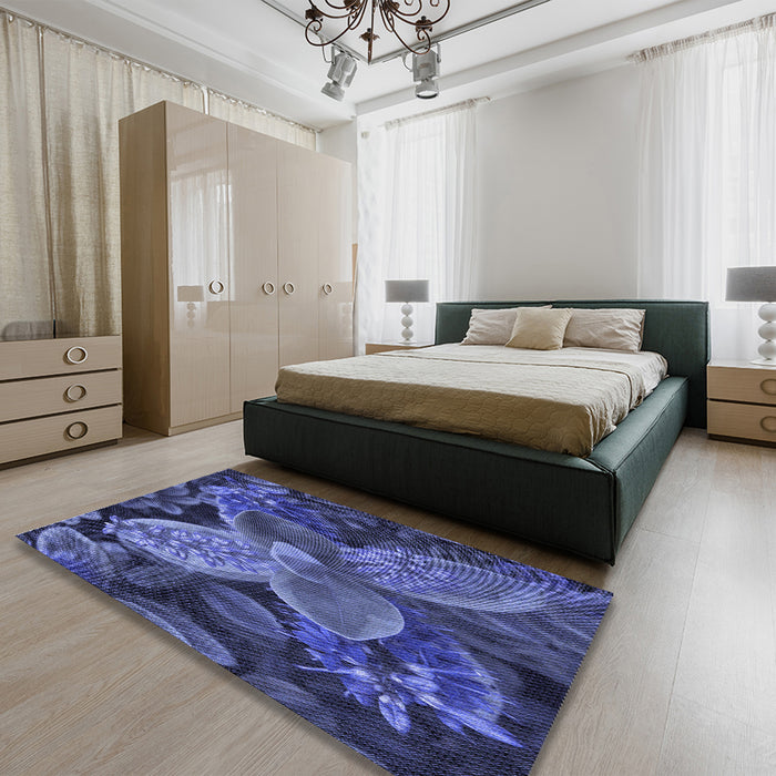 Patterned Blue Rug in a Bedroom, pat1302blu
