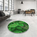 Round Patterned Deep Emerald Green Rug in a Office, pat1302grn