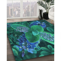 Patterned Medium Teal Green Rug, pat1302lblu