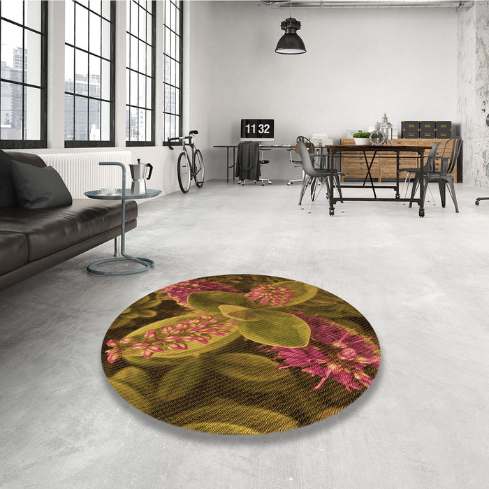 Round Patterned Dark Bisque Brown Rug in a Office, pat1302org