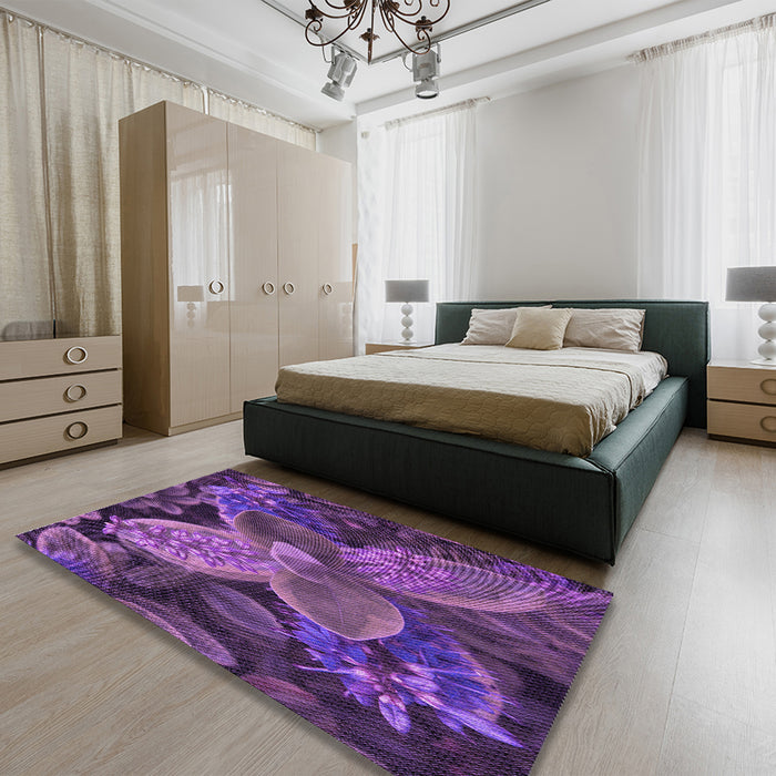 Round Machine Washable Transitional Purple Rug in a Office, wshpat1302pur